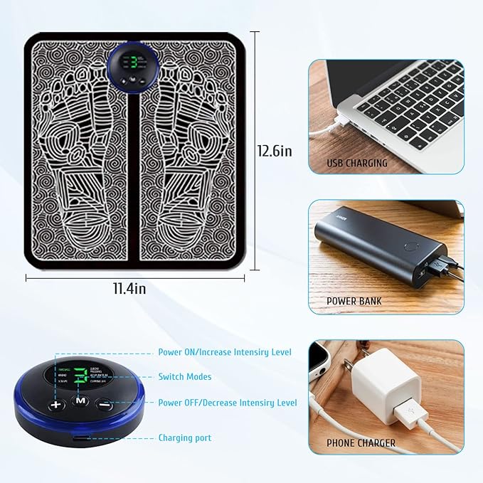 ems electric foot massager pro – deep kneading foot spa & circulation booster | 6 modes, 9 intensities, folding portable design for ultimate leg & foot relief