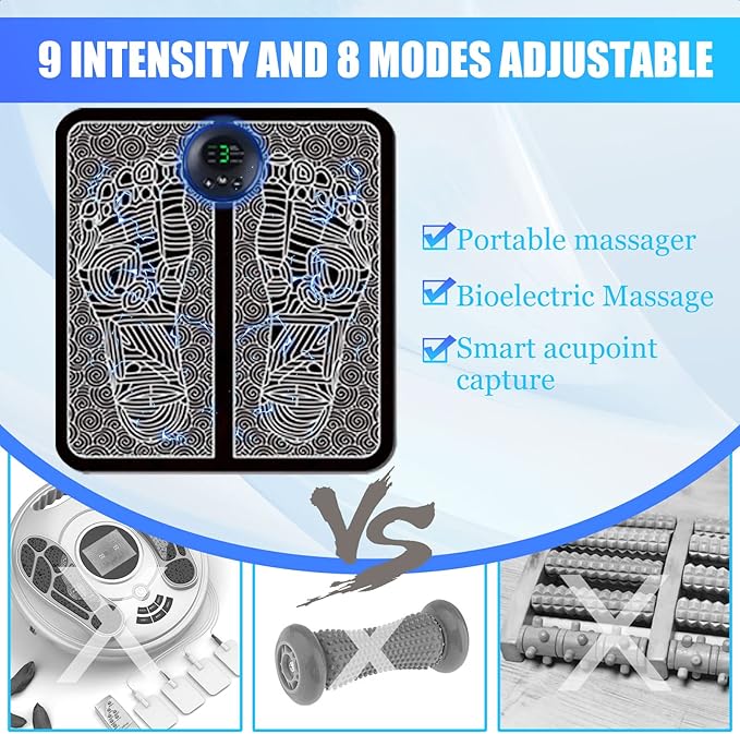 ems electric foot massager pro – deep kneading foot spa & circulation booster | 6 modes, 9 intensities, folding portable design for ultimate leg & foot relief