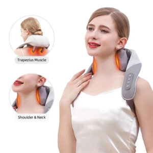 mini kneading neck & shoulder massager with heat – deep tissue kneading, trapezius hot compress, hands free pain relief for men & women